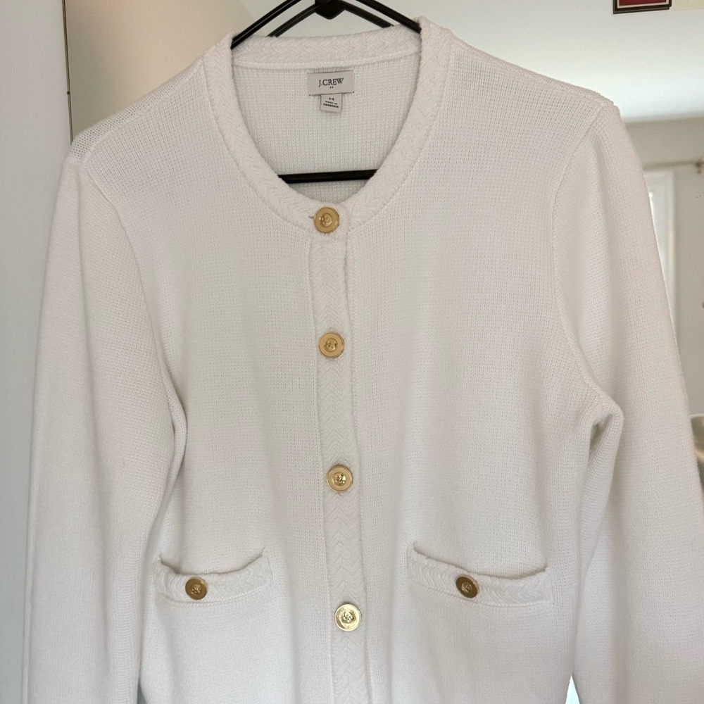 J. Crew White Textured Knit Button-Front Blazer